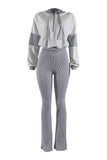 Color block hoodie & flare pants set: BROWN COMBO / L