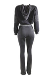 Color block hoodie & flare pants set: BROWN COMBO / L
