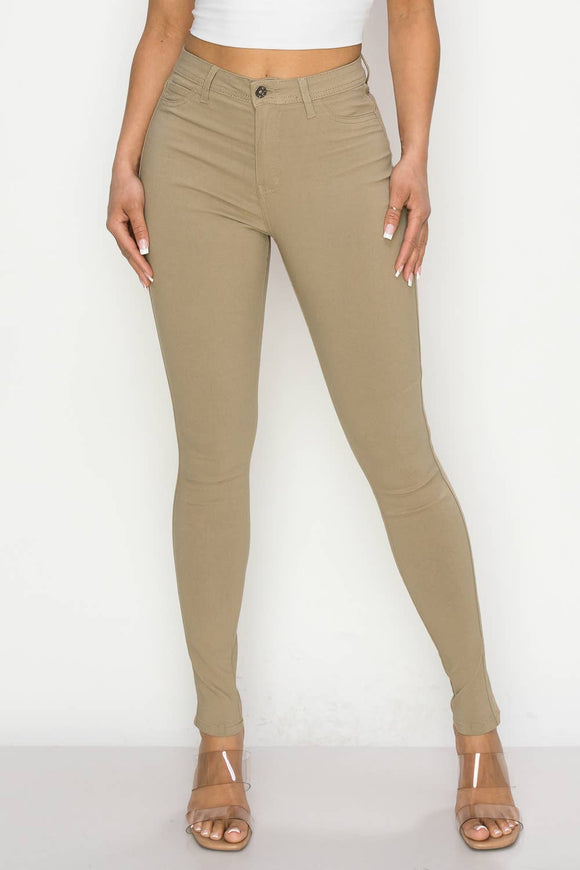 COLORS SUPER-STRETCH WOMEN'S SKINNY JEANS HIGH WAISTED: KHAKI / L