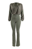Color block hoodie & flare pants set: BROWN COMBO / M