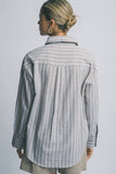 ..Linen blended Button Down Stripe Shirt: Blue-194221 / S