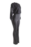 Color block hoodie & flare pants set: BROWN COMBO / M