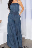 Smocked Strapless Wide-Leg Jumpsuit: BLUE / 1-1-1-1 / S-M-L-XL