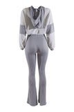 Color block hoodie & flare pants set: BROWN COMBO / S