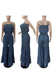 Smocked Strapless Wide-Leg Jumpsuit: BLUE / 1-1-1-1 / S-M-L-XL