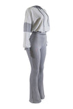Color block hoodie & flare pants set: BROWN COMBO / S