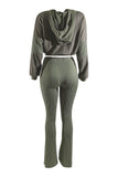 Color block hoodie & flare pants set: BROWN COMBO / S