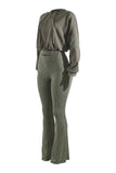 Color block hoodie & flare pants set: BROWN COMBO / M