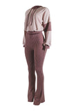 Color block hoodie & flare pants set: BROWN COMBO / S