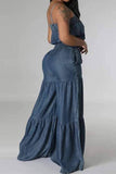 Smocked Strapless Wide-Leg Jumpsuit: BLUE / 1-1-1-1 / S-M-L-XL