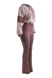 Color block hoodie & flare pants set: BROWN COMBO / L