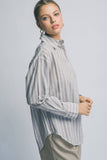 ..Linen blended Button Down Stripe Shirt: Olive-194222 / L