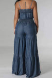 Smocked Strapless Wide-Leg Jumpsuit: BLUE / 1-1-1-1 / S-M-L-XL