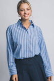 ..Linen blended Button Down Stripe Shirt: Olive-194222 / L