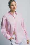 ..Linen blended Button Down Stripe Shirt: Blue-194221 / S